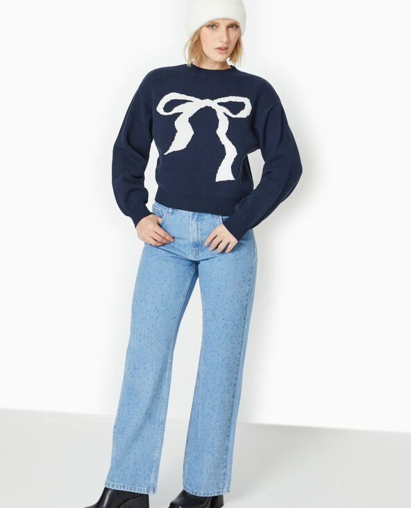 Pull en maille avec nœud devant bleu marine - Pimkie