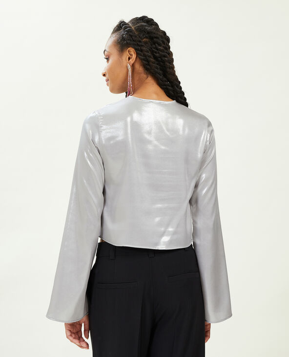 Blouse courte avec lien croisé à nouer gris - Pimkie