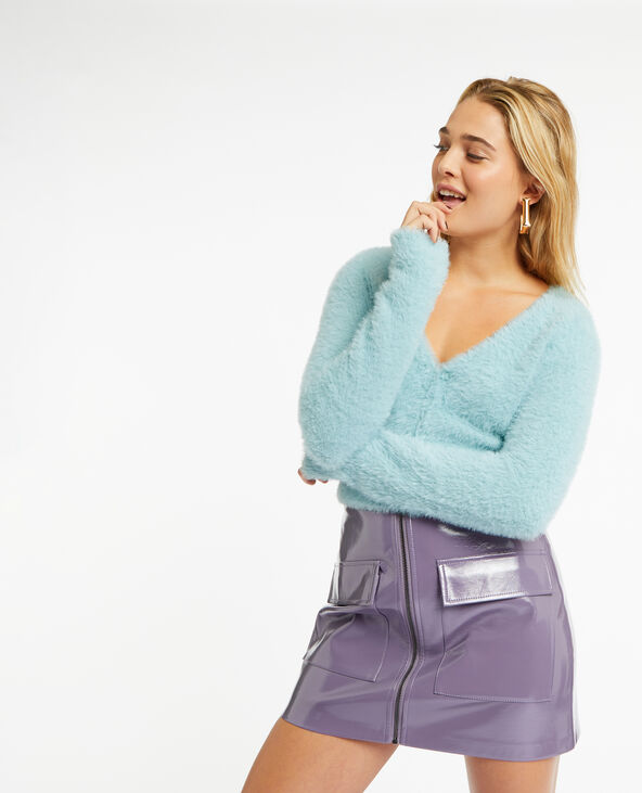Gilet court en maille poilue bleu - Pimkie