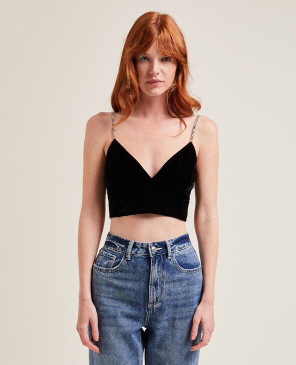 Brassière velours ras et strass noir - Pimkie