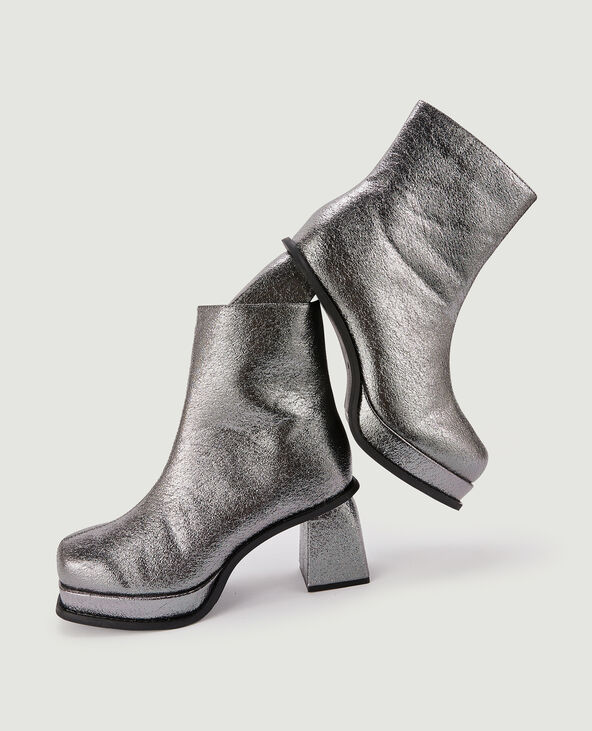Boots plateformes en tissu argenté - Pimkie