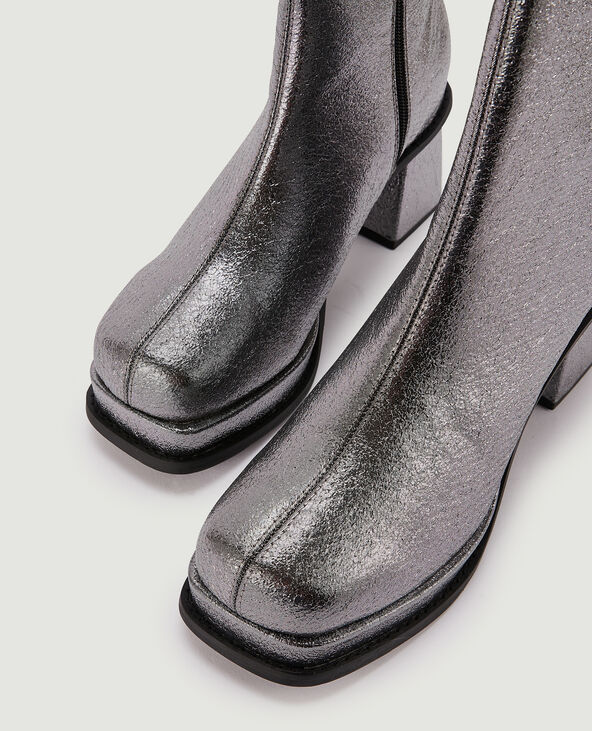 Boots plateformes en tissu argenté - Pimkie