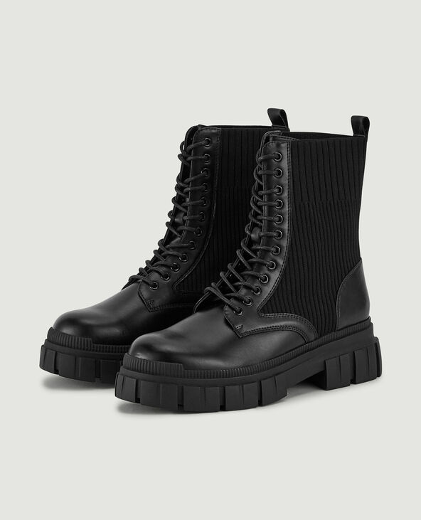 Boots à lacets semelles crantées noir - Pimkie