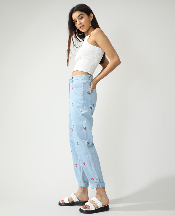 Jean mom high waist cerises bleu clair - Pimkie