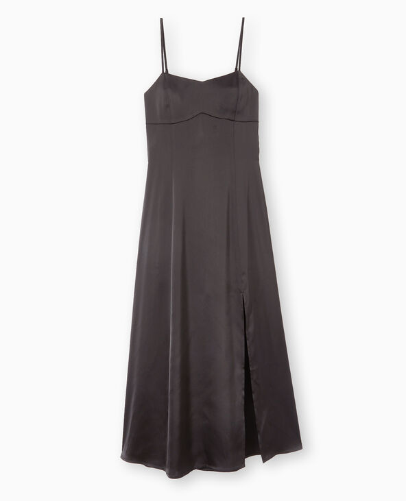 Robe longue et évasée en tissu satiné noir - Pimkie