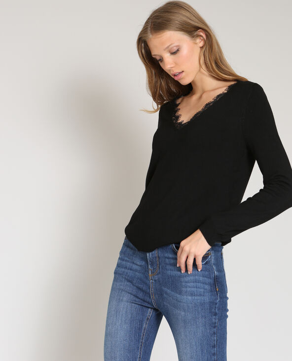 Pull à col V noir - Pimkie