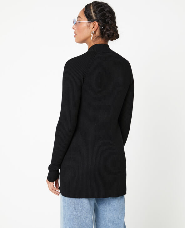 Gilet long en maille côtelée avec col montant noir - Pimkie