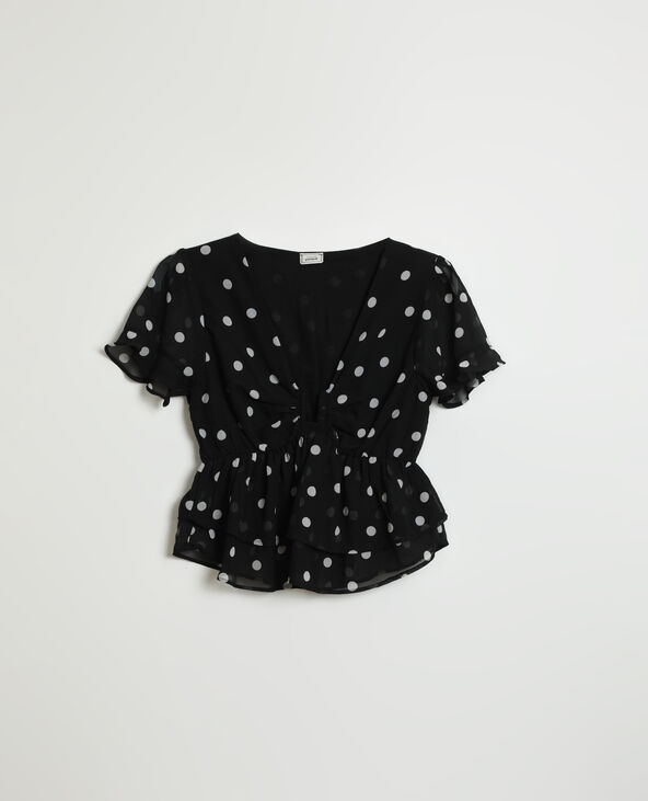 Blouse volantée à pois noir - Pimkie