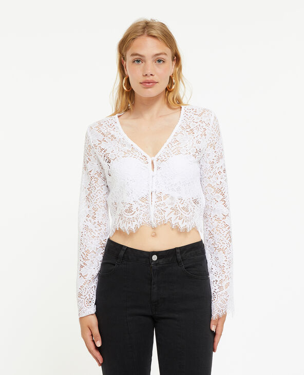 Blouse courte en dentelle blanc - Pimkie