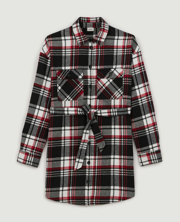 Chemise longue à carreaux gris - Pimkie