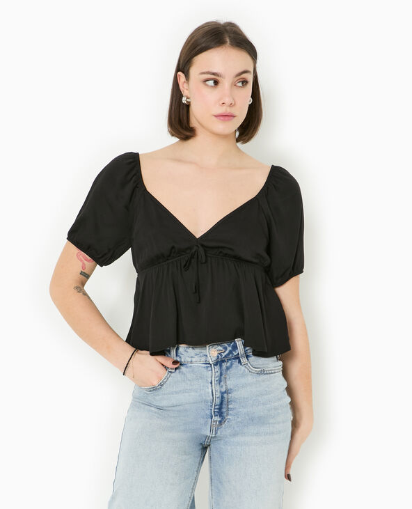 Blouse encolure V avec nœud noir - Pimkie