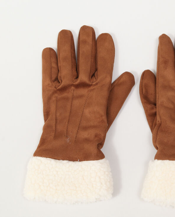 Gants avec fausse fourrure beige - Pimkie