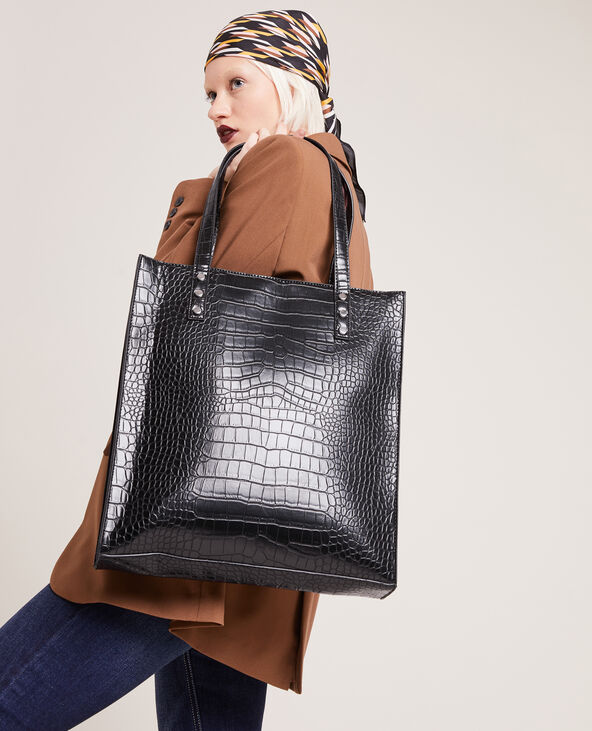 Sac cabas croco noir sales