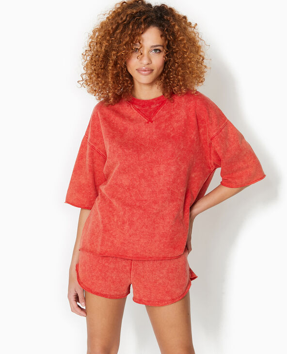 Sweat manches courtes délavé acid wash rouge - Pimkie