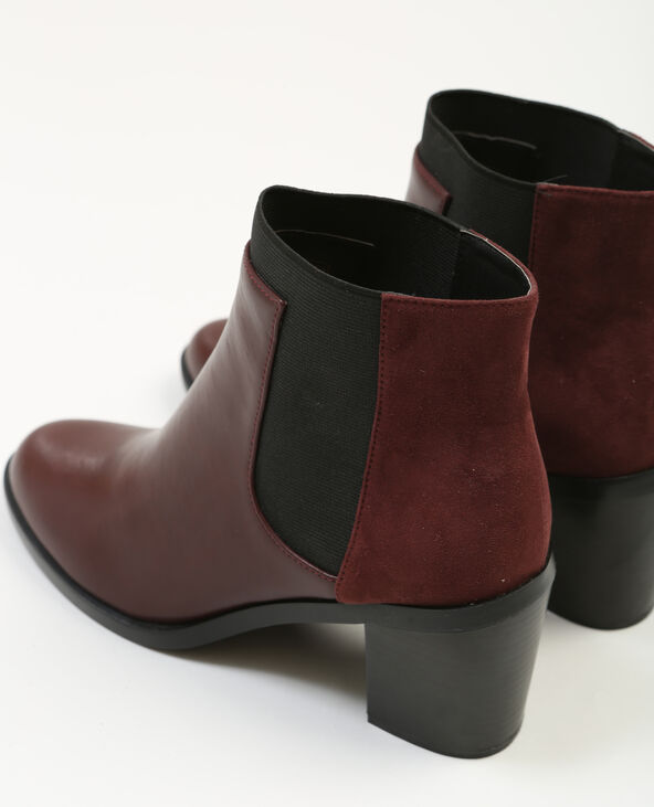 Boots à talons bimatière bordeaux - Pimkie