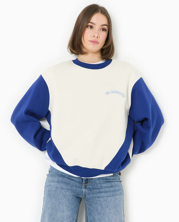 Sweat bicolore avec broderie poitrine et dos bleu marine - Pimkie