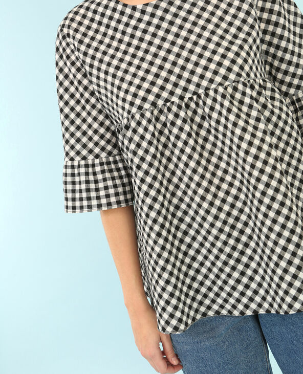 Blouse popeline vichy blanc - Pimkie