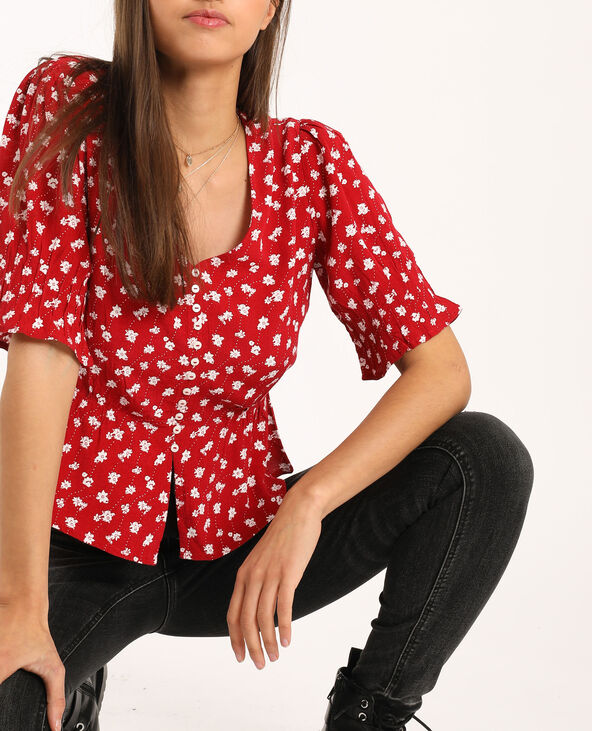 Chemisier à fleurs rouge - Pimkie