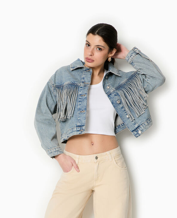 Veste en jean avec franges bleu - Pimkie