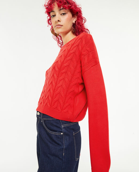 Pull maille torsadée rouge - Pimkie