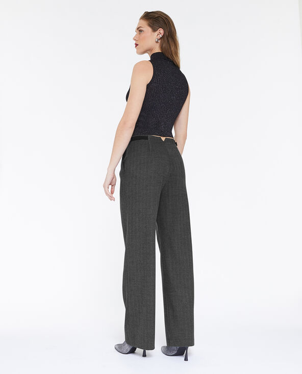 Pantalon large et droit taille basse gris chiné - Pimkie