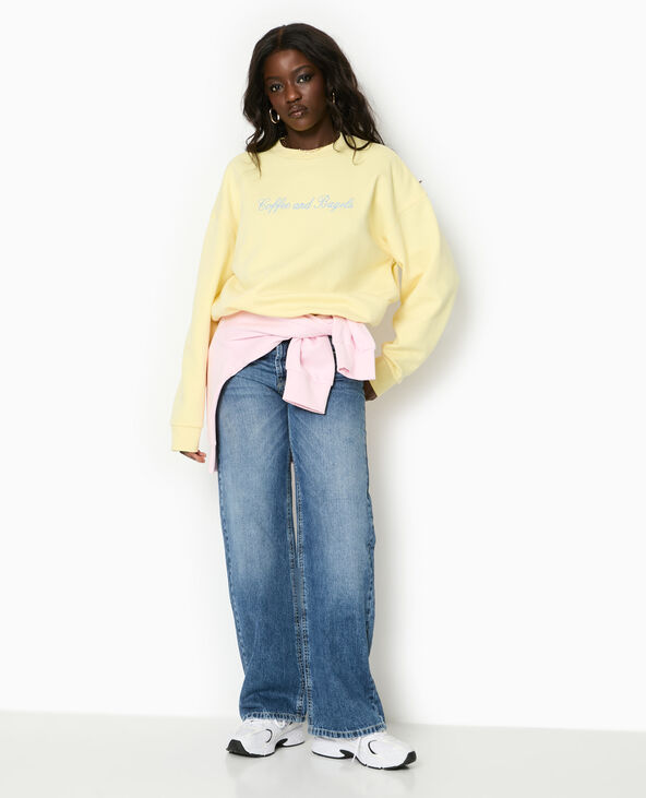 Sweat oversize avec broderies devant et dos jaune - Pimkie