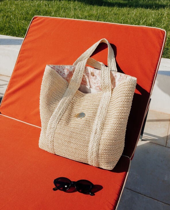Grand sac cabas en raphia avec boucle coquillage beige - Pimkie