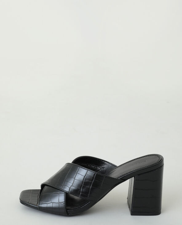 Mules à talons effet croco noir - Pimkie