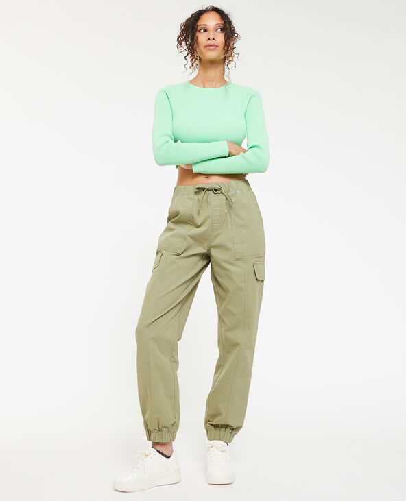 Pantalon cargo taille et bas élastiqués vert de gris - Pimkie