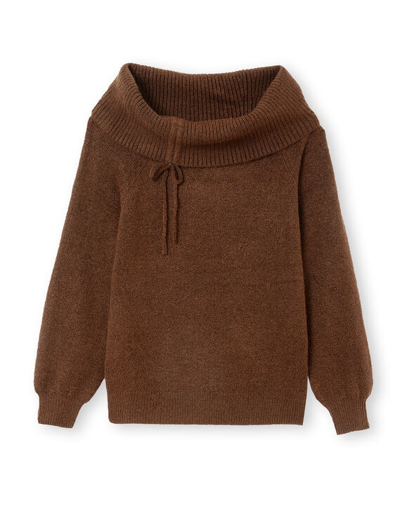 Pull oversize avec encolure Bardot et lien coulissé marron - Pimkie
