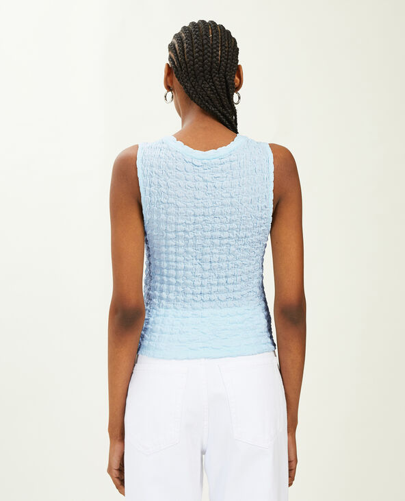 Top court sans manches maille gaufrée bleu clair - Pimkie