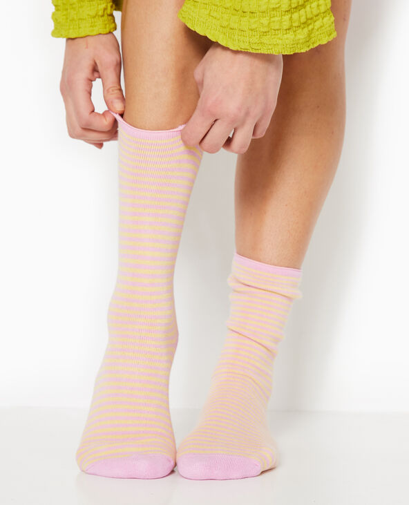 Chaussettes rayées maille bouclette intérieure rose clair - Pimkie