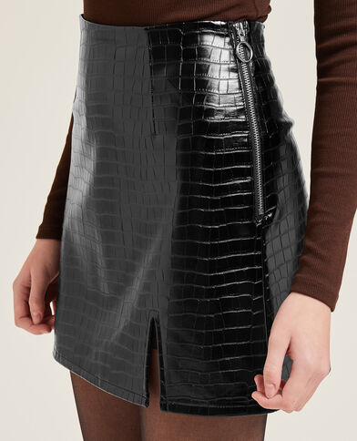 Jupe courte simili cuir noir - Pimkie