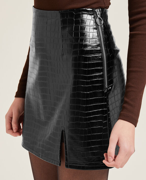 Jupe courte simili cuir noir - Pimkie