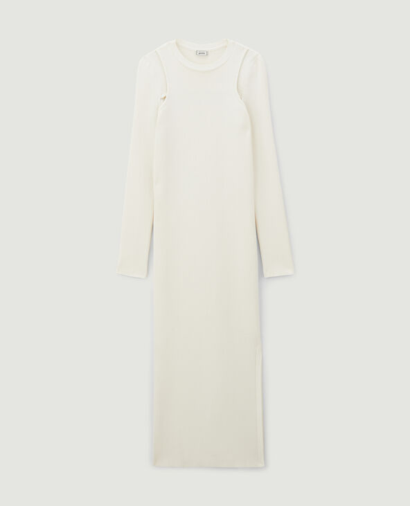 Robe longue avec cut out en maille côtelée écru - Pimkie