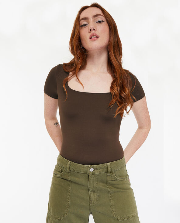 Body manches courtes encolure carrée marron - Pimkie