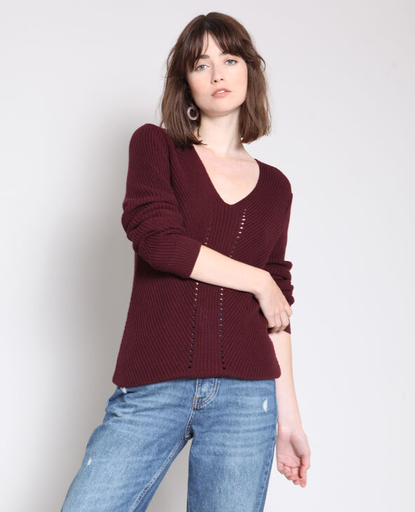 Pull à col V bordeaux - Pimkie