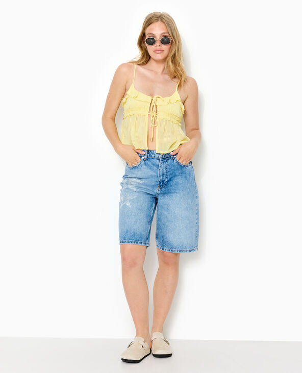 Top à bretelles avec volants et mini sequins Jaune pâle - Pimkie