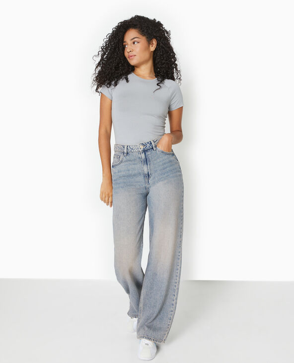 T-shirt ajusté manches raglans en maille stretch gris chiné - Pimkie