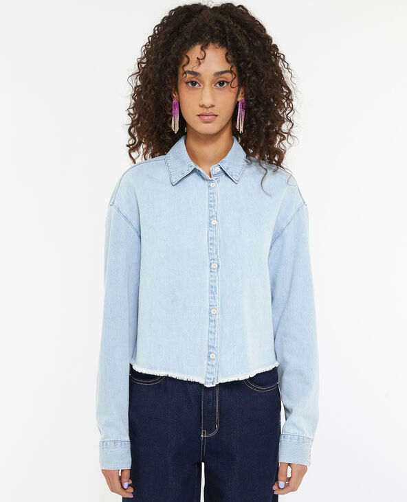 Chemise courte en jean bleu - Pimkie