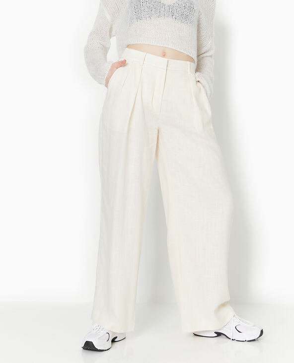 Pantalon large et droite avec pinces beige - Pimkie
