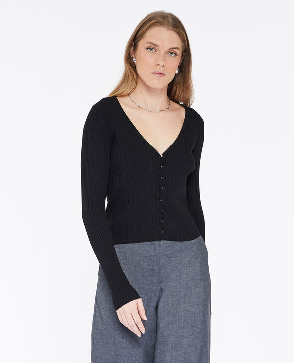 Gilet fin en maille côtelée noir - Pimkie