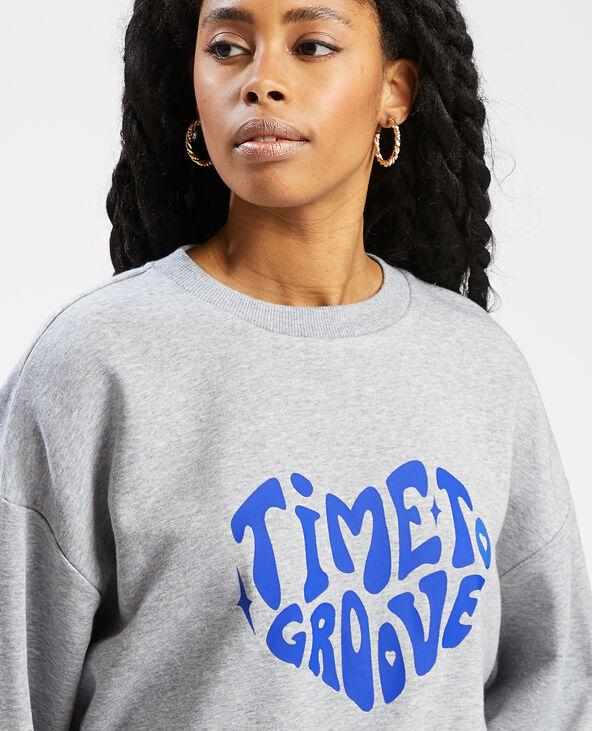 Sweat col rond gris chiné - Pimkie