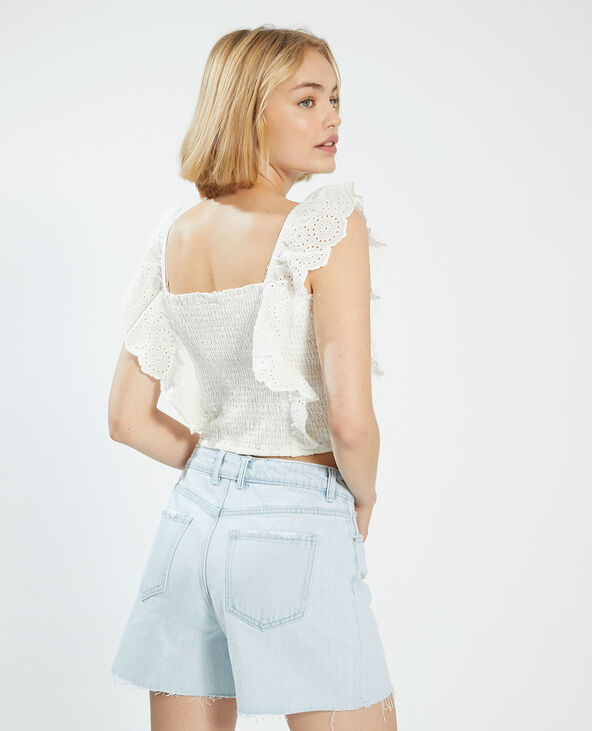 Top smocké avec broderie anglaise blanc - Pimkie