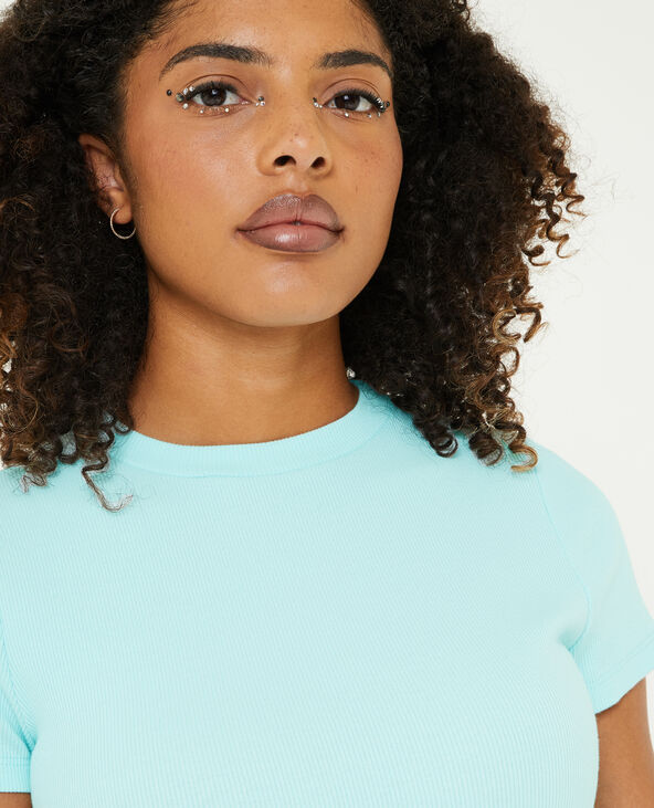 Top maille côtelée bleu turquoise - Pimkie