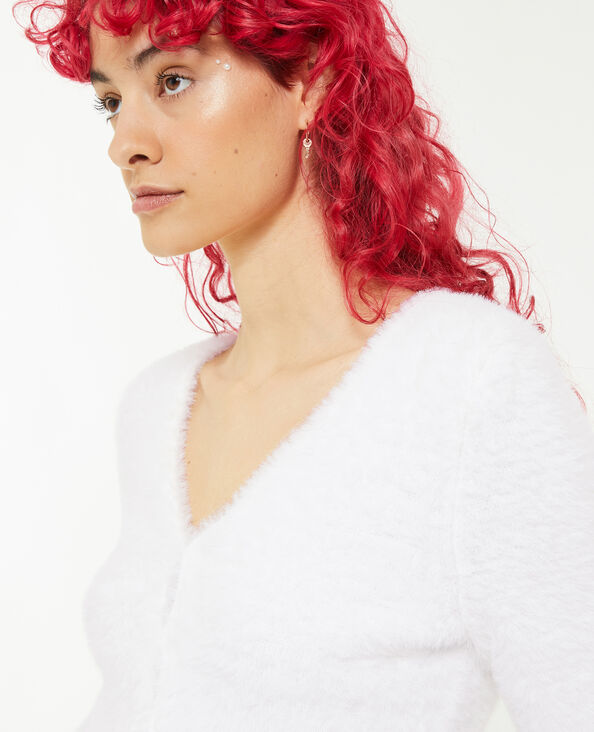Gilet court en maille poilue blanc - Pimkie