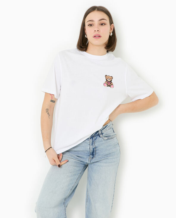 T-shirt ample avec print poitrine et dos blanc - Pimkie