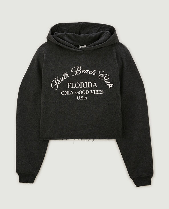 Sweat cropped avec capuche gris foncé - Pimkie
