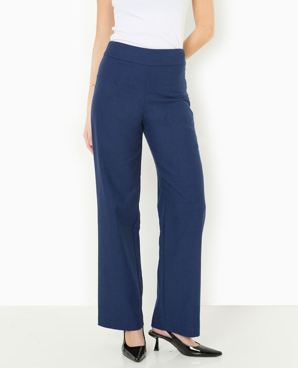 Pantalon droit taille haute avec lin bleu marine - Pimkie
