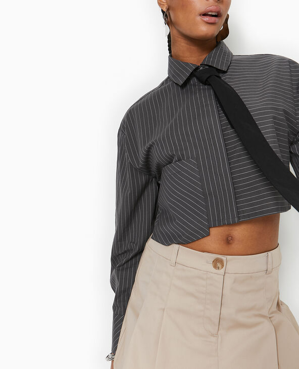 Chemise rayée cropped avec cravate gris foncé - Pimkie
